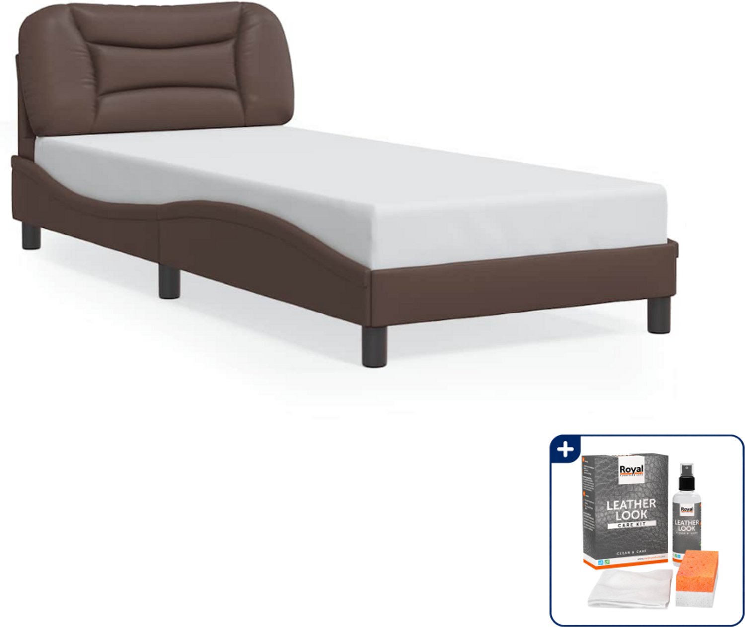 vidaXL Hvar bedframe - 80 x 200 cm - kunstleer - bruin - Inclusief onderhoudsset voor kunstleer 150 ml