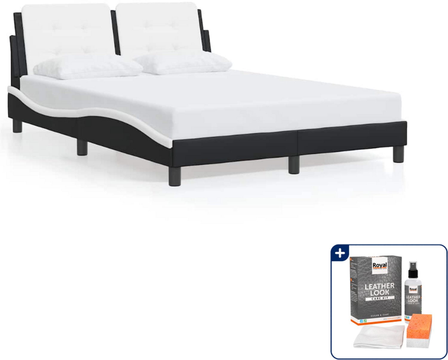 vidaXL Zadar bedframe - Small double - 140 x 200 cm - zwart en wit - Inclusief onderhoudsset voor kunstleer 150 ml Grijs