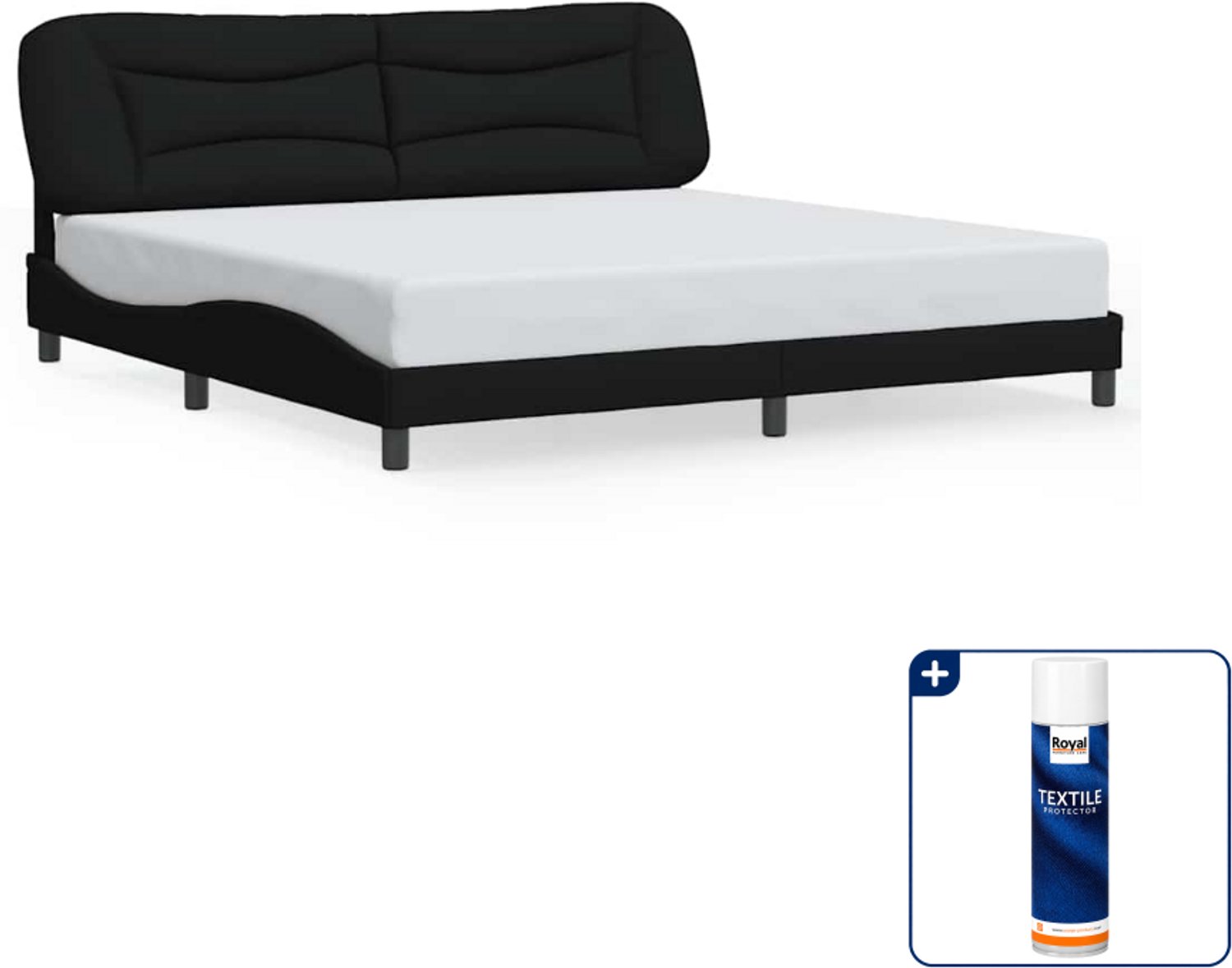 vidaXL Hvar bedframe - 200 x 200 cm - zwart - Inclusief textielbeschermer 500 ml Wit