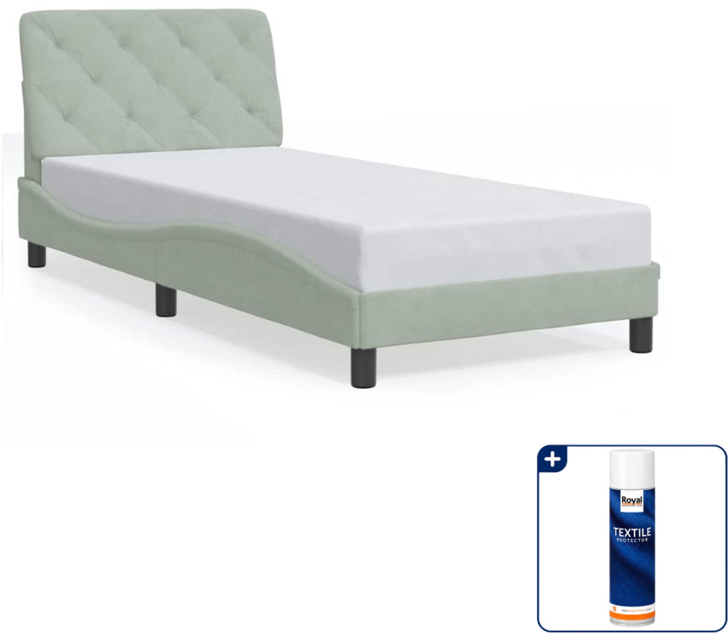 vidaXL bedframe - 80 x 200 cm - fluweel - lichtgrijs - Inclusief textielbeschermer 500 ml Groen