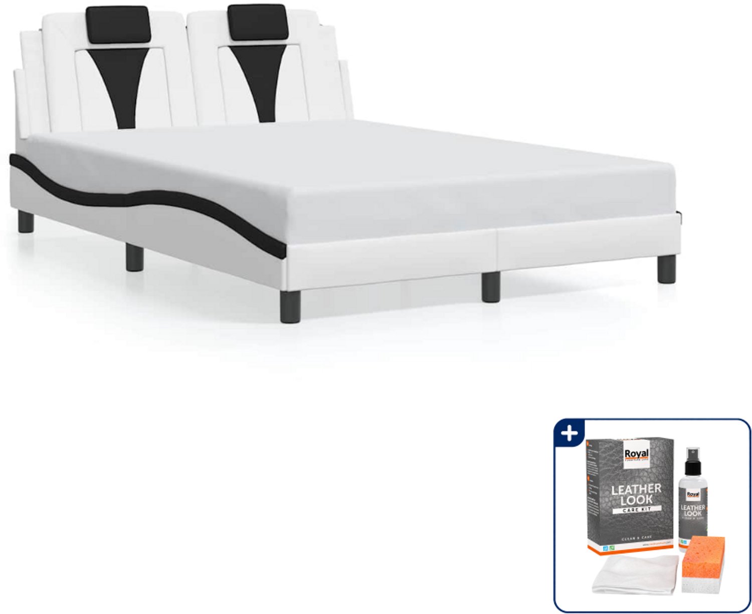 vidaXL bedframe Viana - 120 x 200 cm - kunstleer - zwart en wit - Inclusief onderhoudsset voor kunstleer 150 ml Crème