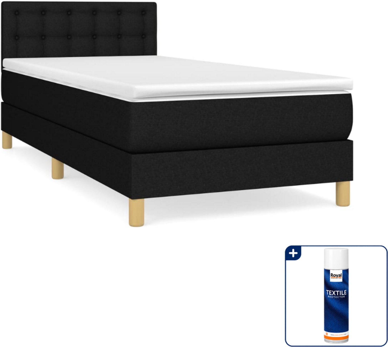 vidaXL boxspring met matras 90 x 190 cm - stof - zwart - Inclusief textielbeschermer 500 ml