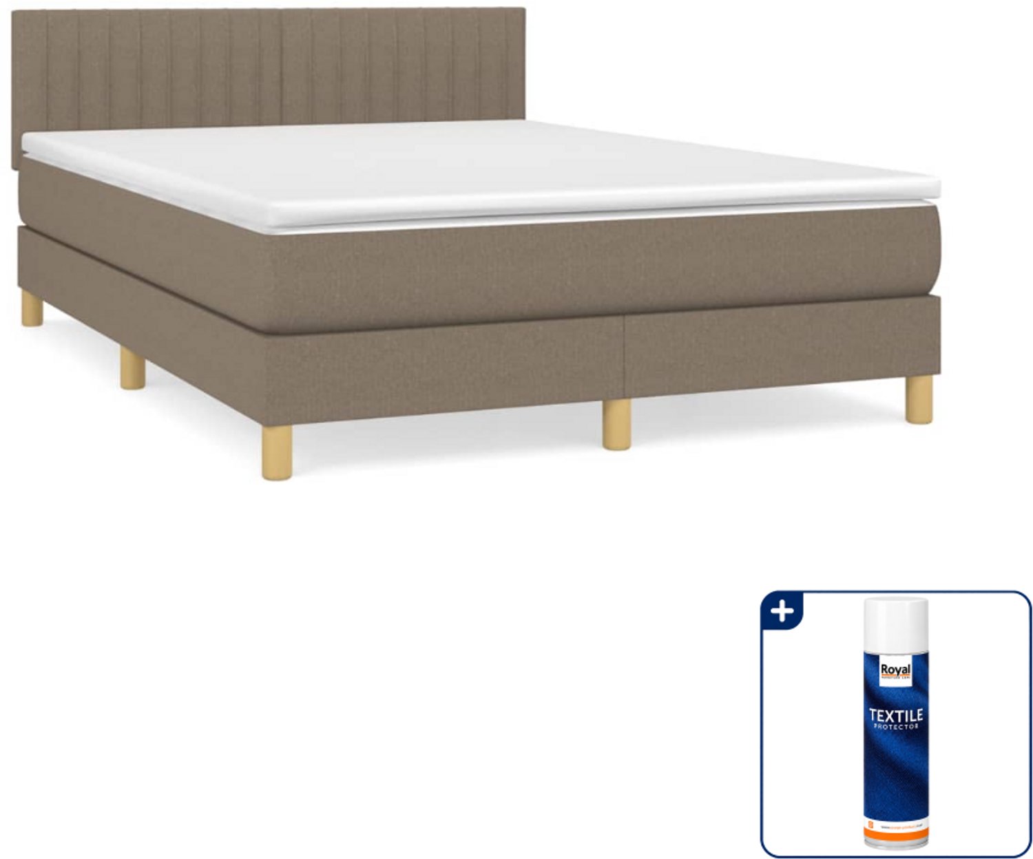 vidaXL boxspring met matras - Small double - 140 x 200 cm - taupe - Inclusief textielbeschermer 500 ml