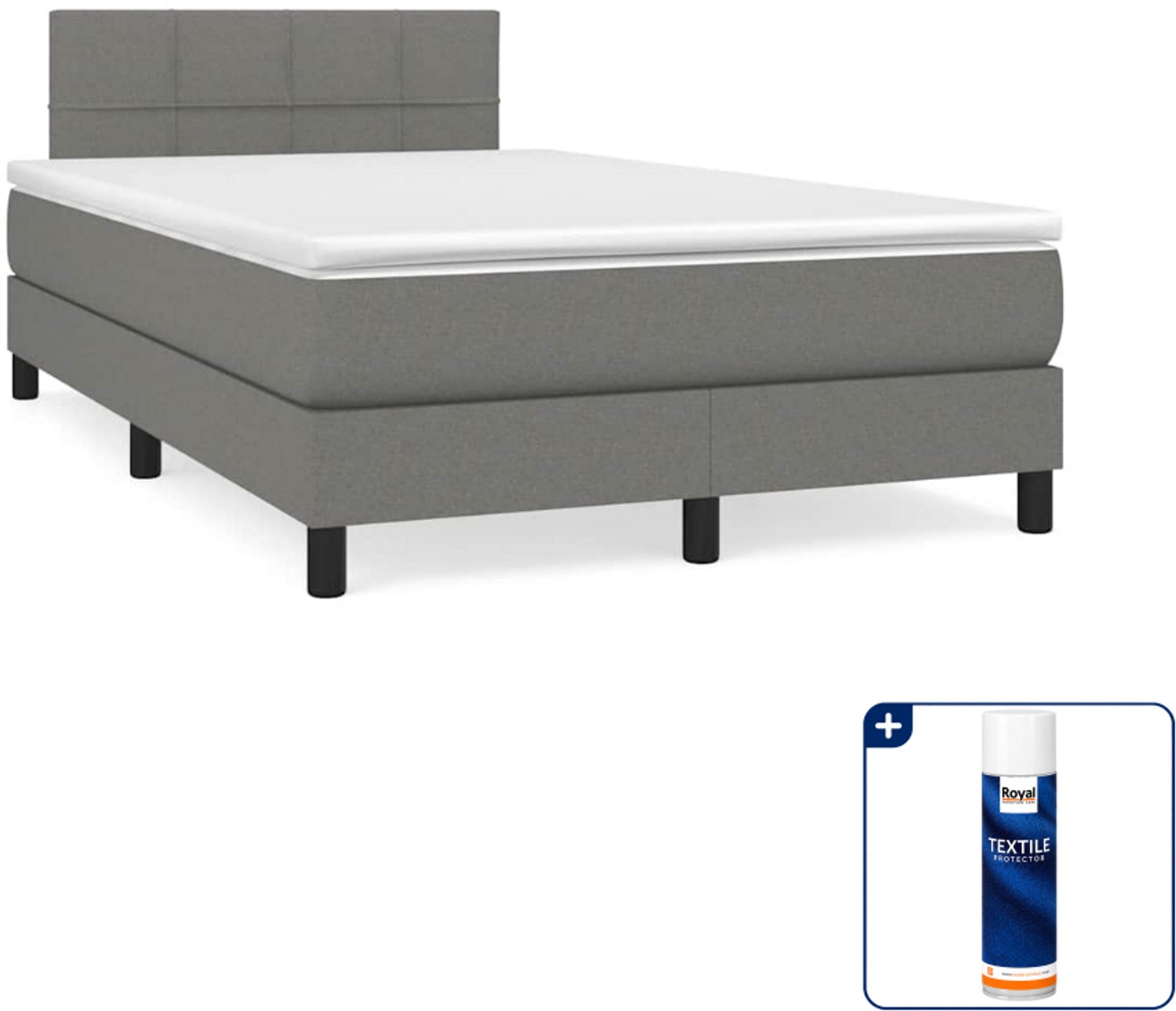 vidaXL boxspring met matras - 120 x 200 cm - stof - donkergrijs - Inclusief textielbeschermer 500 ml