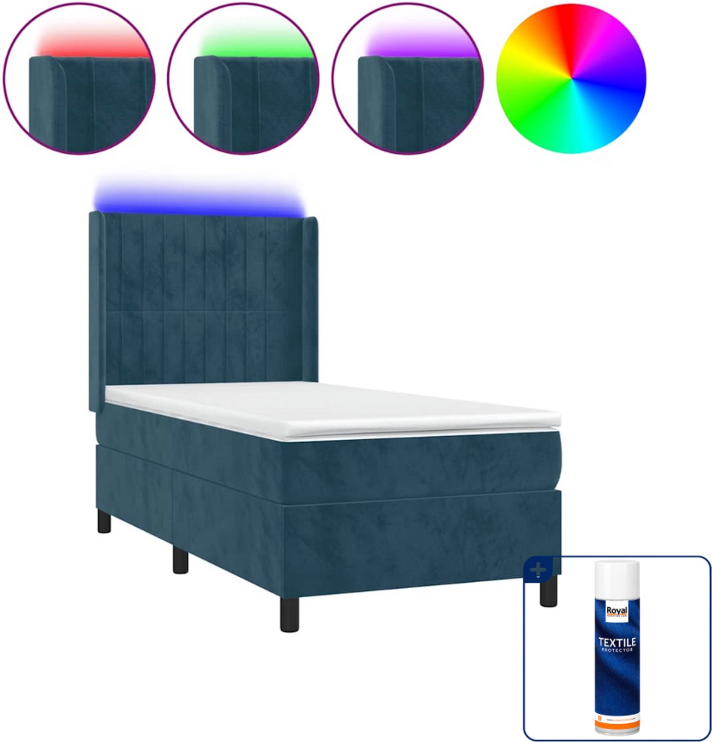 vidaXL boxspring met matras en LED - 100 x 200 cm - fluweel - donkerblauw - Inclusief textielbeschermer 500 ml
