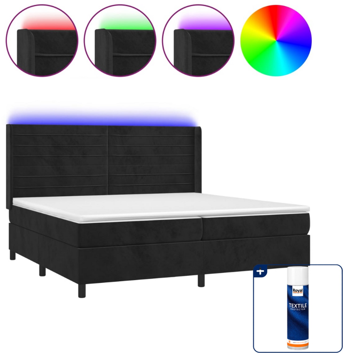 vidaXL Super kingsize boxspring met matras en LED - fluweel - zwart - Inclusief textielbeschermer 500 ml