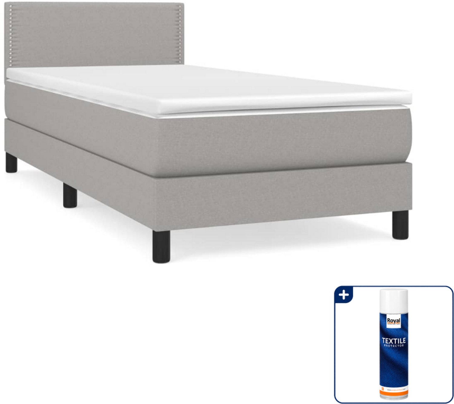 vidaXL boxspring met matras 80 x 200 cm - stof - lichtgrijs - Inclusief textielbeschermer 500 ml