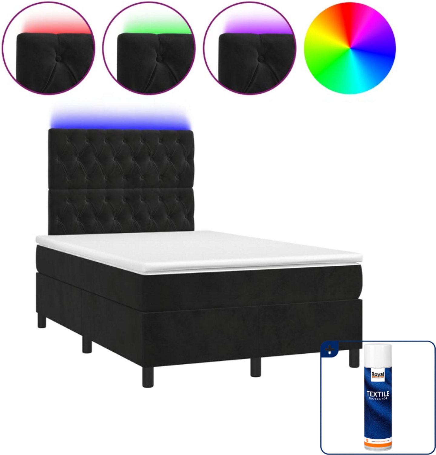 vidaXL boxspring met matras en led - 120 x 190 cm - fluweel - zwart - Inclusief textielbeschermer 500 ml
