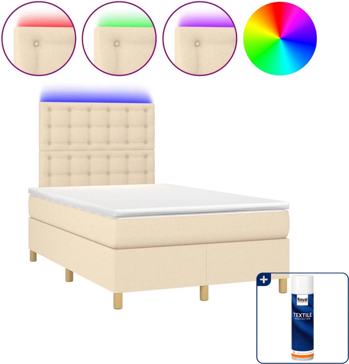 vidaXL boxspring met matras en LED - 120 x 190 cm - crèmekleurig - Inclusief textielbeschermer 500 ml