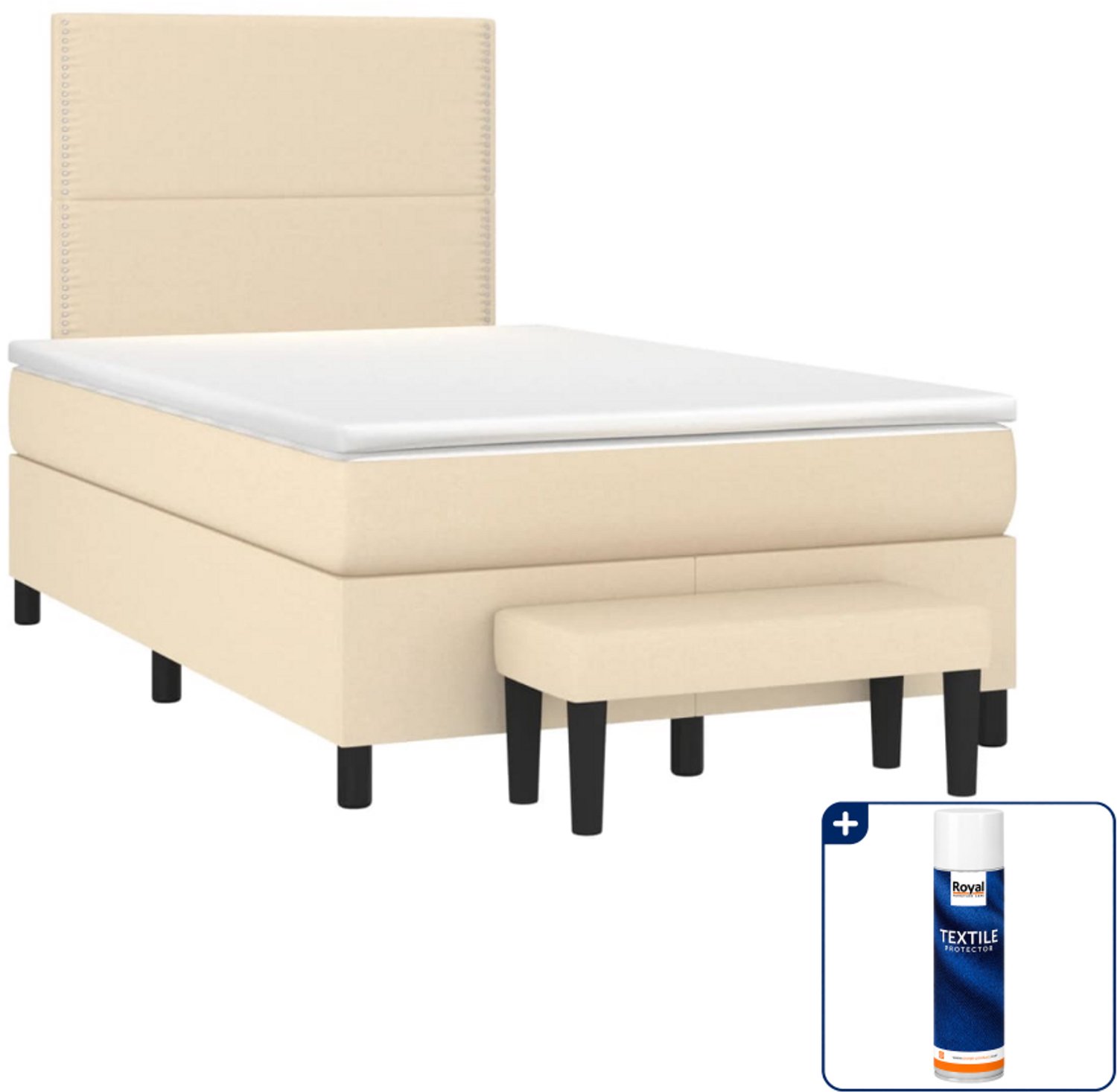 vidaXL boxspring met matras en bankje - 120 x 190 cm - crème - Inclusief textielbeschermer 500 ml