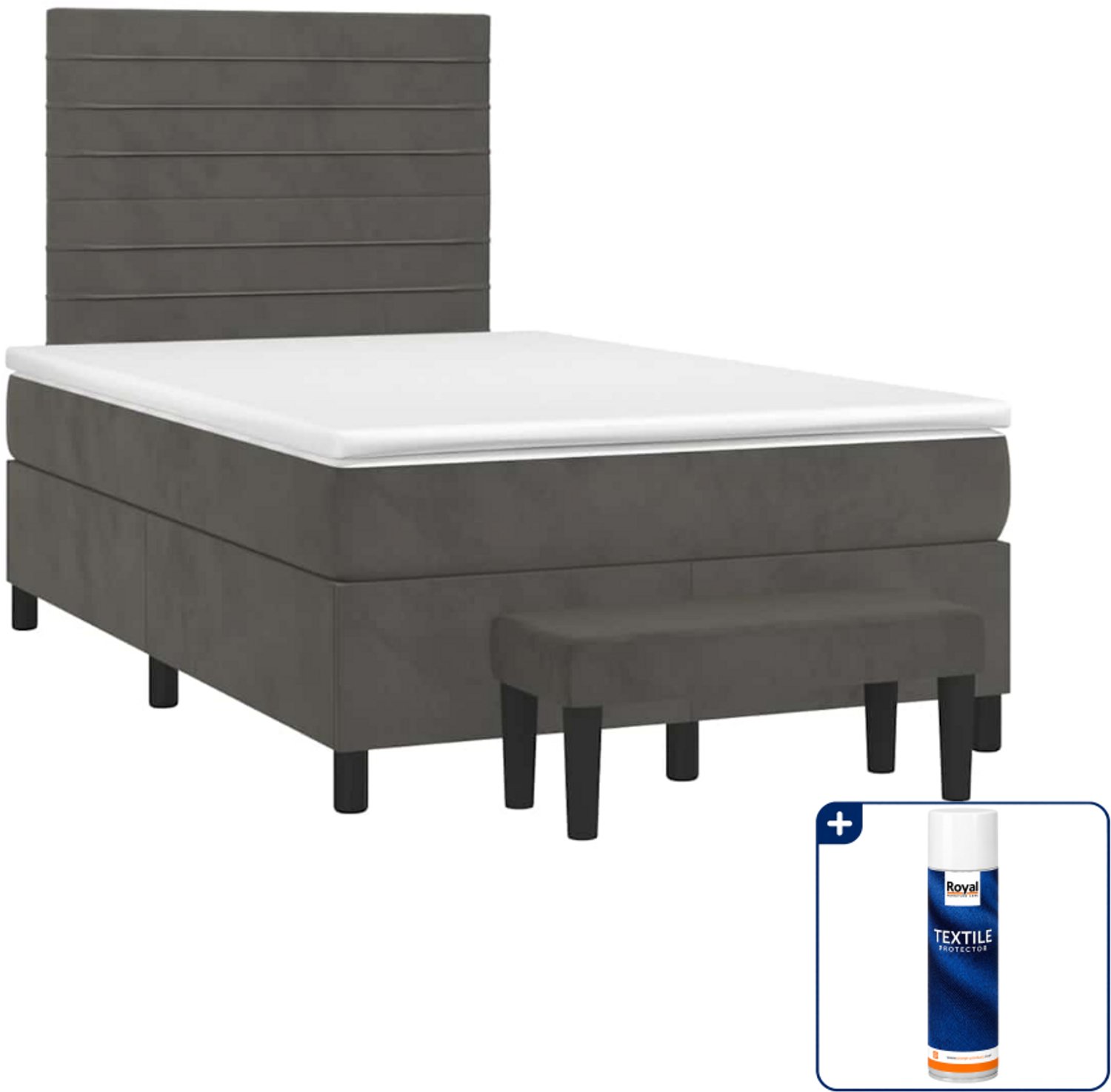 vidaXL boxspring met matras en bankje - 120 x 190 cm - donkergrijs - Inclusief textielbeschermer 500 ml