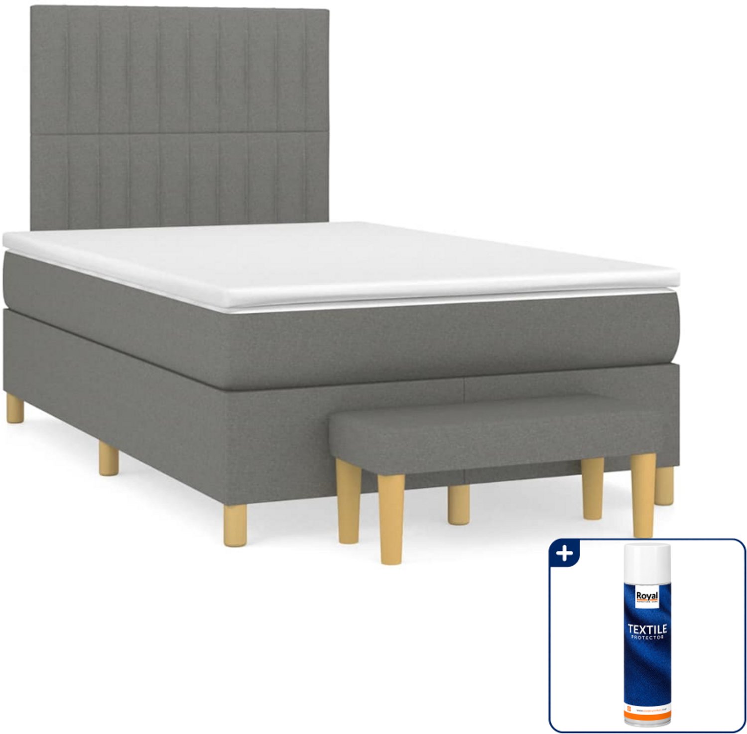 vidaXL boxspring met matras en bankje - 120 x 190 cm - donkergrijs - Inclusief textielbeschermer 500 ml