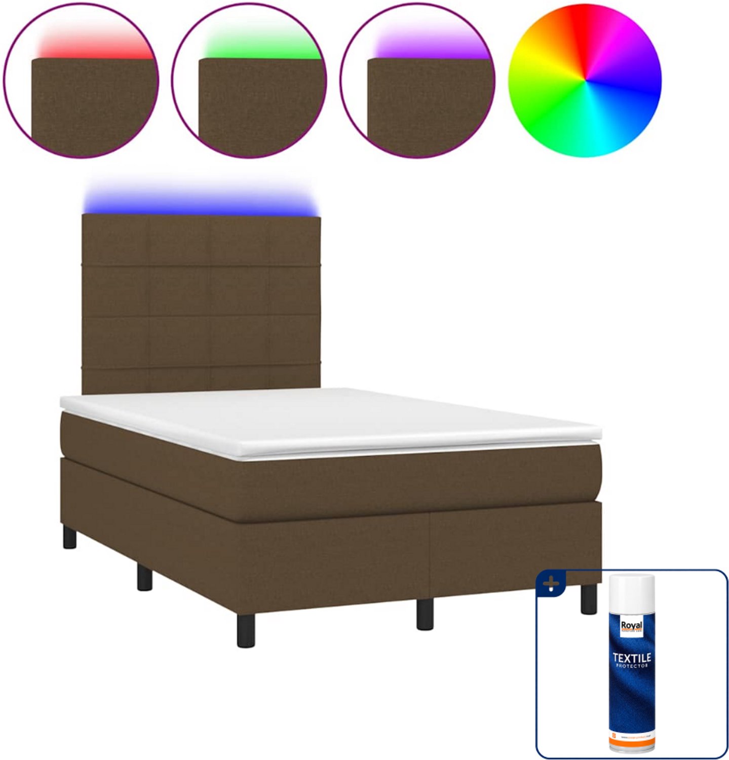 vidaXL boxspring met matras en led - 120 x 190 cm - donkerbruin - Inclusief textielbeschermer 500 ml Blauw