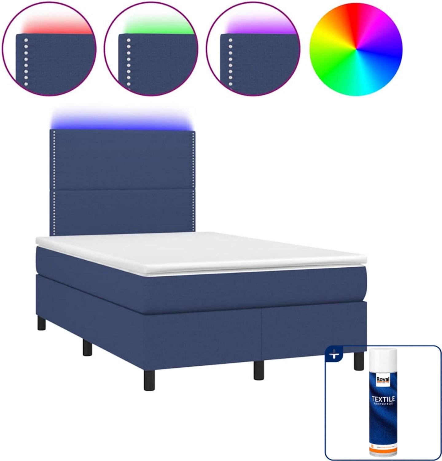 vidaXL boxspring met matras en LED - 120 x 190 cm - blauw - Inclusief textielbeschermer 500 ml