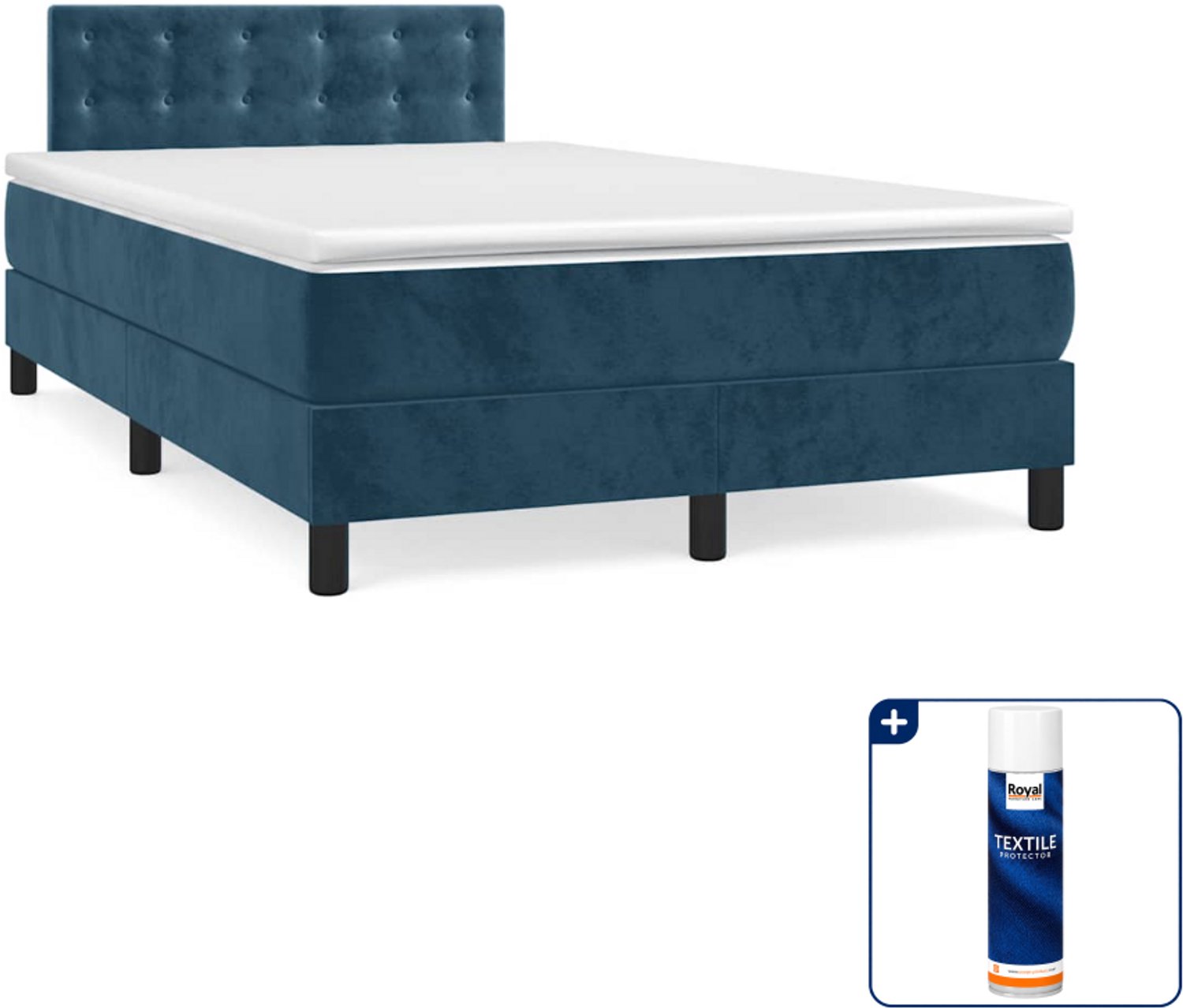 vidaXL boxspring met matras - 120 x 190 cm - fluweel - donkerblauw - Inclusief textielbeschermer 500 ml