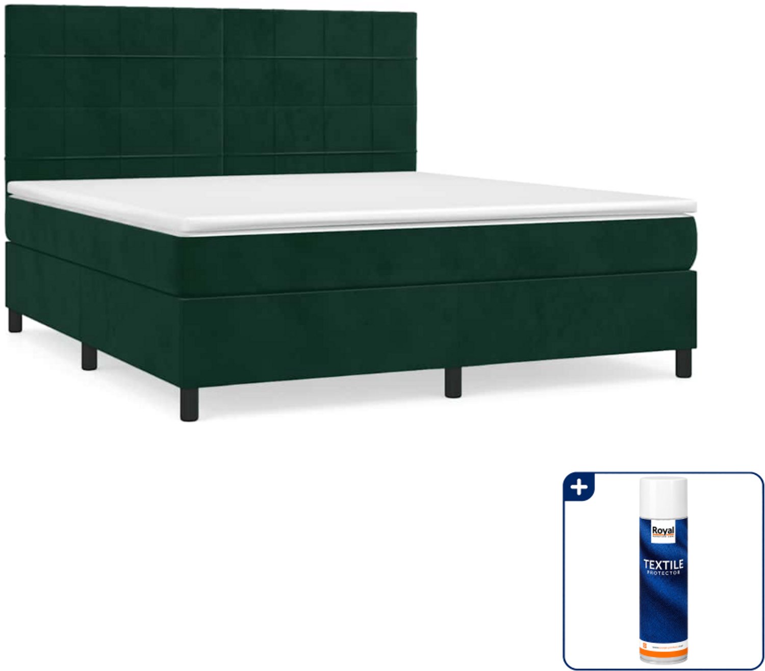 vidaXL Queensize boxspring met matras - 160 x 200 cm - donkergroen - Inclusief textielbeschermer 500 ml