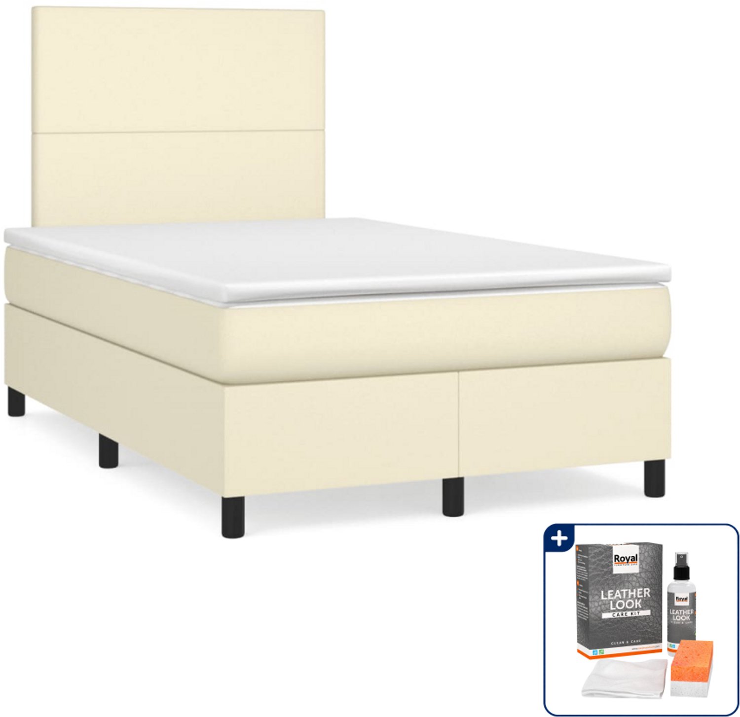 vidaXL boxspring met matras 120 x 200 cm - kunstleer - crème - Inclusief onderhoudsset voor kunstleer 150 ml