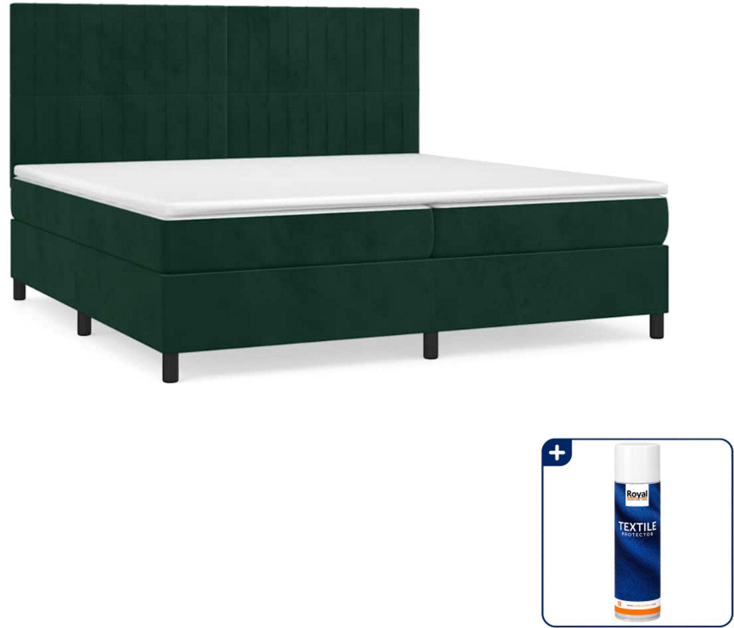 vidaXL Boxspring met matras - Super kingsize - 200 x 200 cm - fluweel - Inclusief textielbeschermer 500 ml Groen