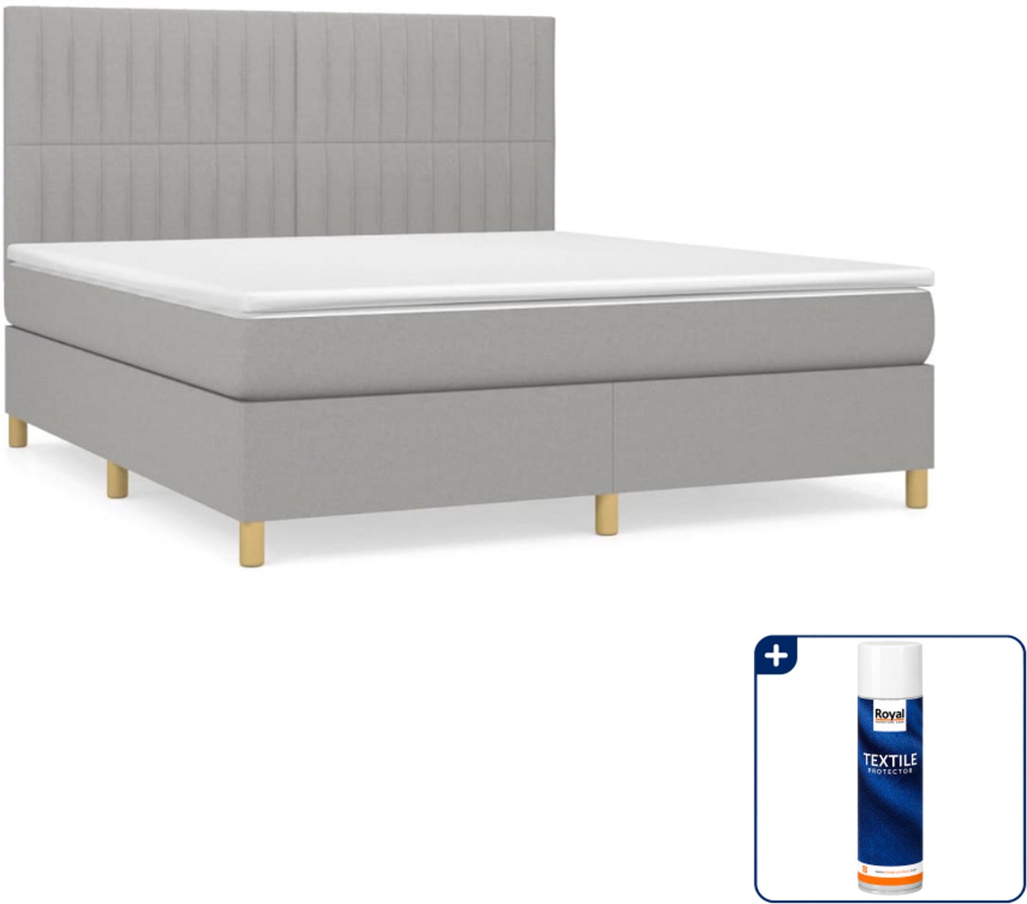 vidaXL boxspring - Queensize - 160 x 200 cm - lichtgrijs - Inclusief textielbeschermer 500 ml