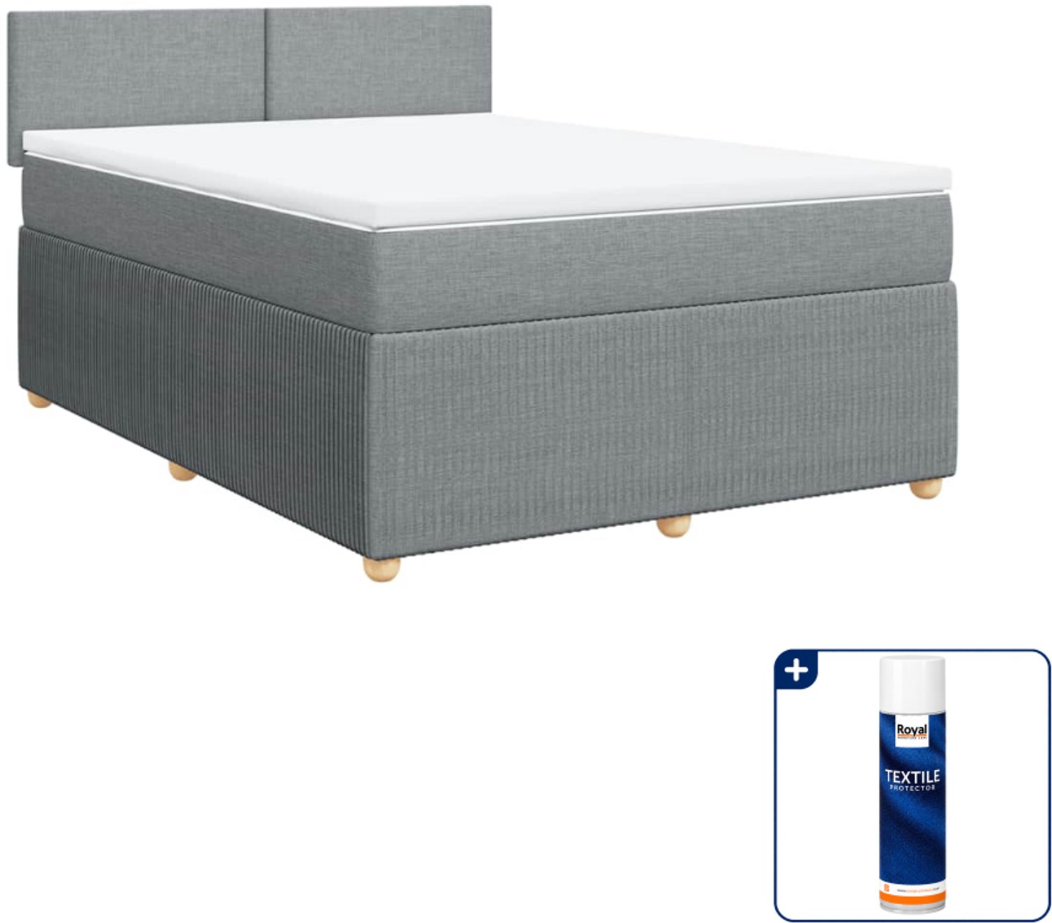 vidaXL boxspring met matras - 140 x 190 cm - lichtgrijs - Inclusief textielbeschermer 500 ml