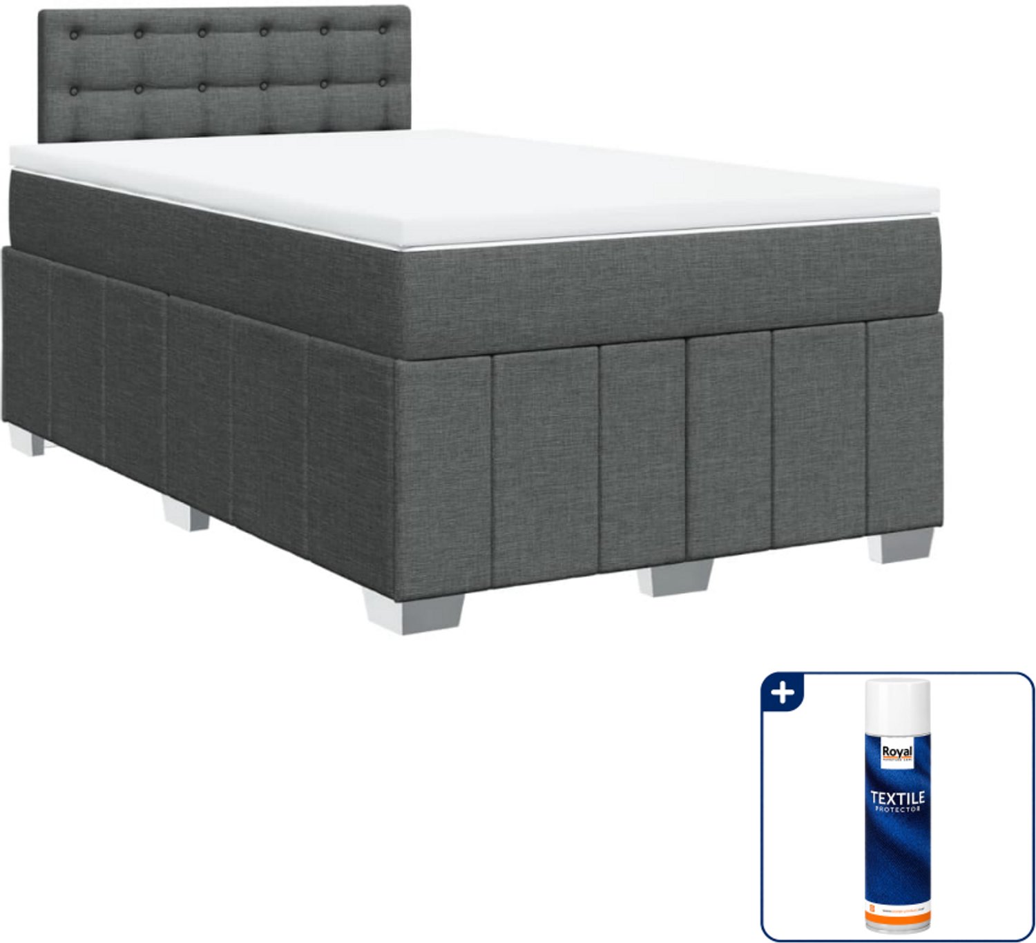 vidaXL boxspring met matras - 120 x 190 cm - donkergrijs - Inclusief textielbeschermer 500 ml