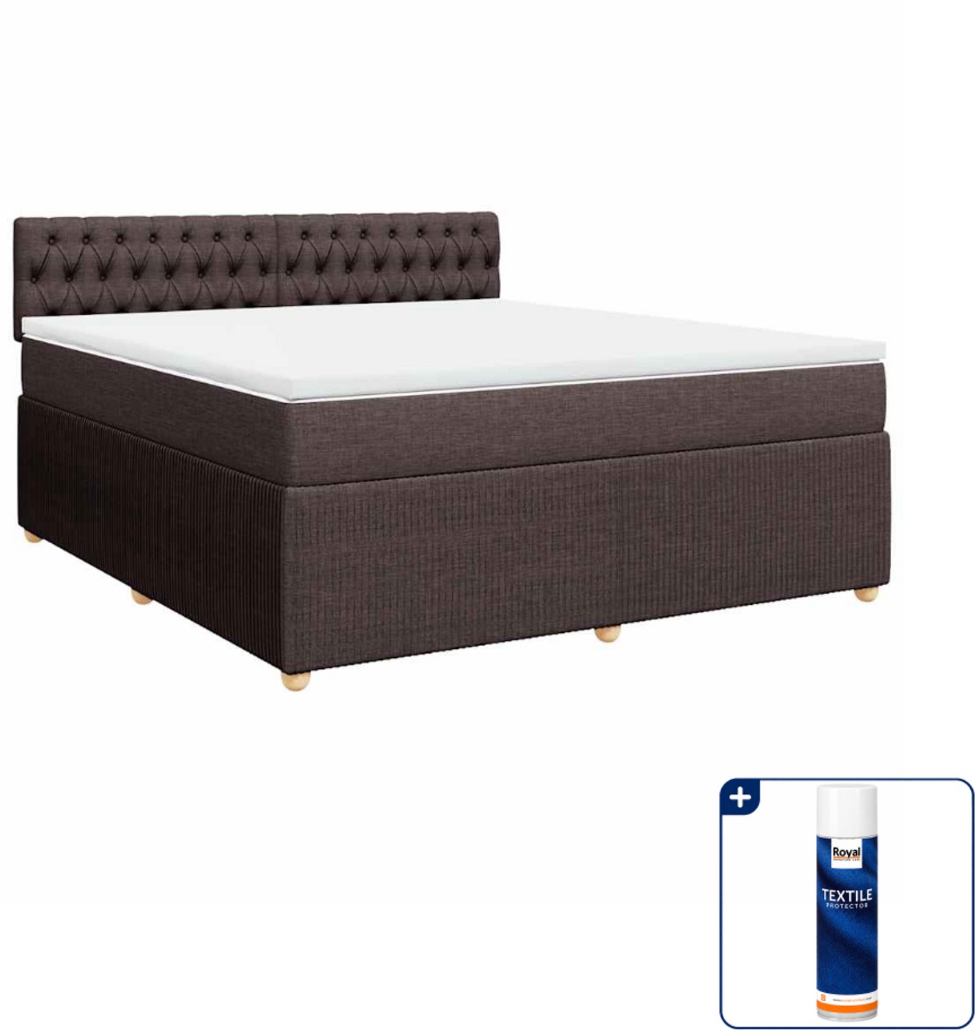 vidaXL Kingsize boxspring met matras - 180 x 200 cm - donkerbruin - Inclusief textielbeschermer 500 ml