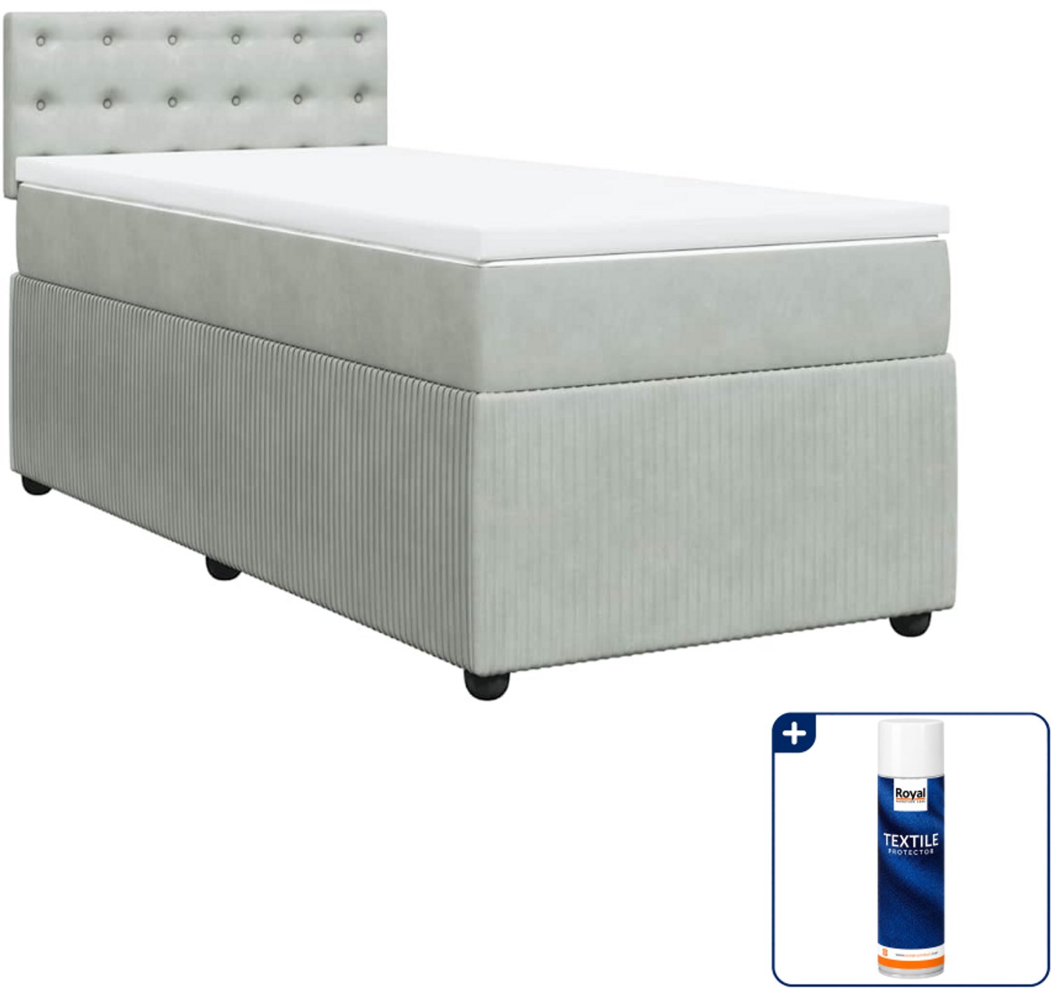 vidaXL boxspring met matras - 100 x 200 cm - fluweel - lichtgrijs - Inclusief textielbeschermer 500 ml