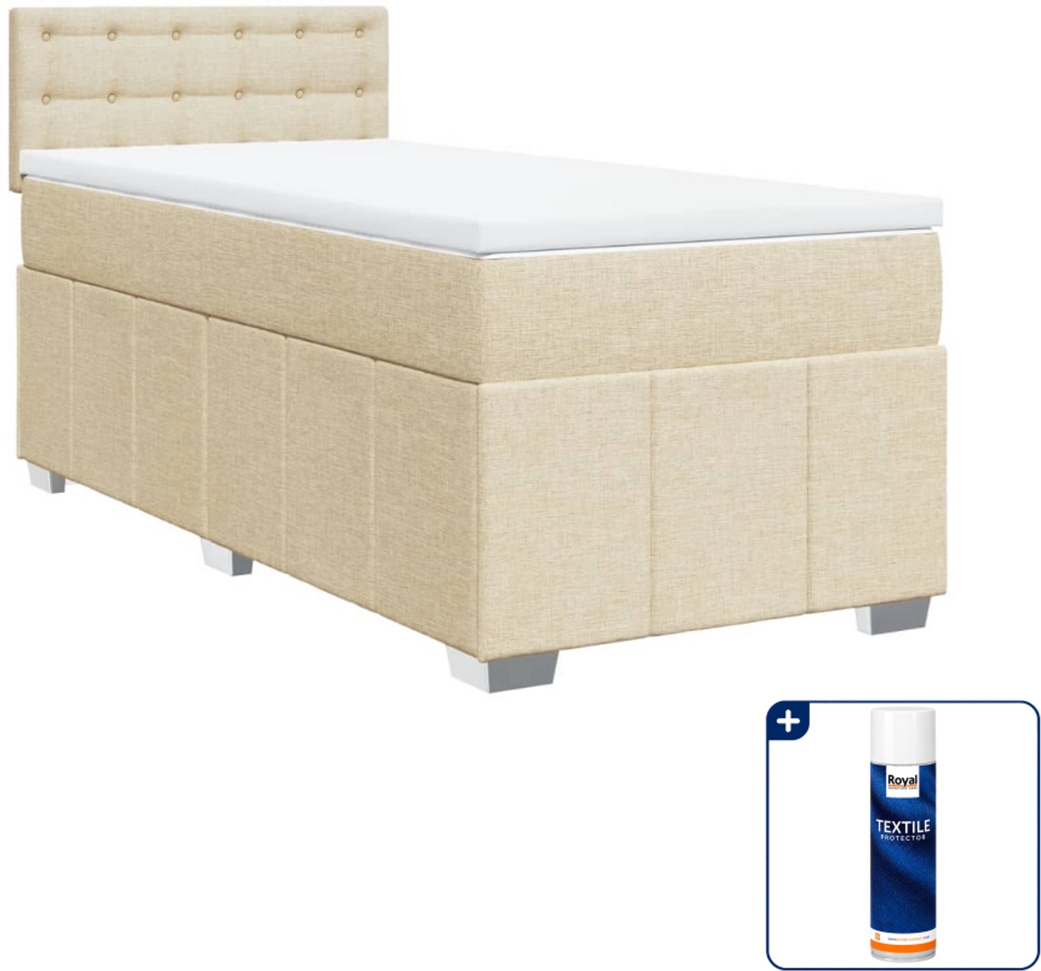 vidaXL boxspring met matras - 90 x 200 cm - stof - crèmekleurig - Inclusief textielbeschermer 500 ml