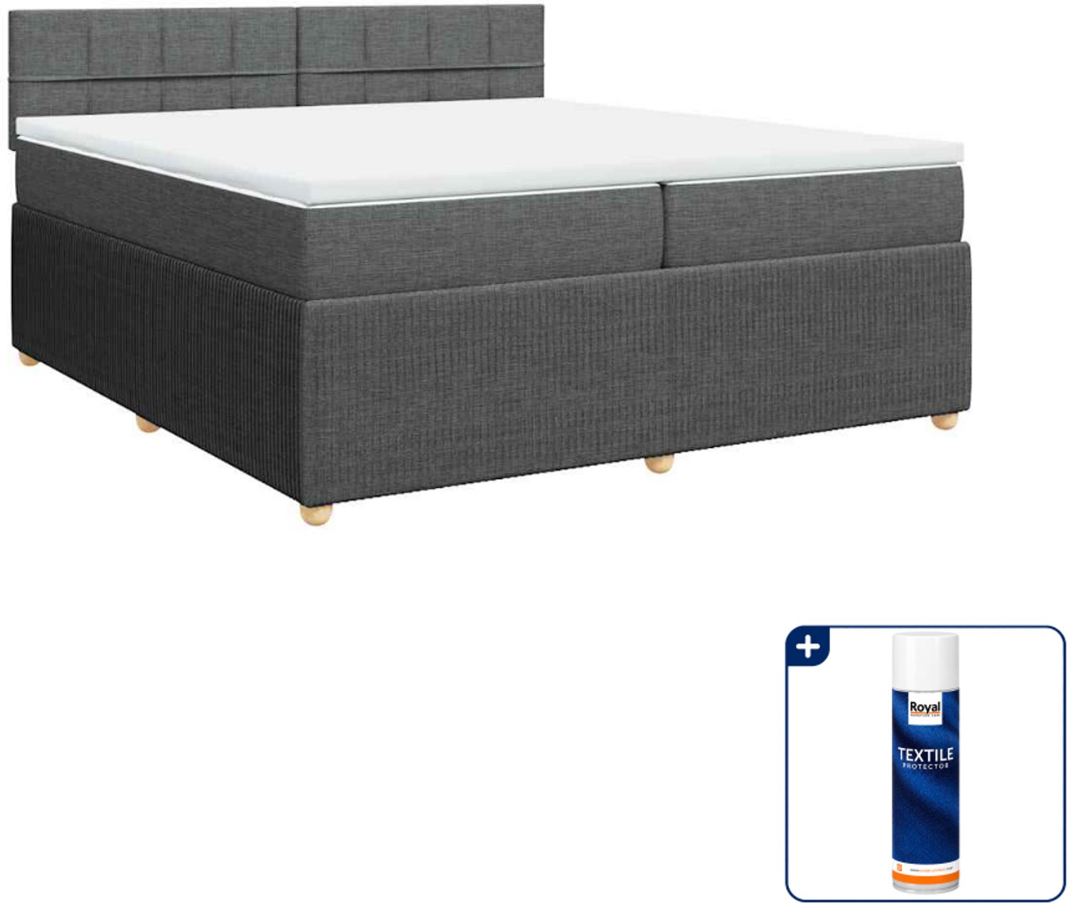 vidaXL boxspring met matras Super kingsize - 200 x 200 cm - stof - donkergrijs - Inclusief textielbeschermer 500 ml