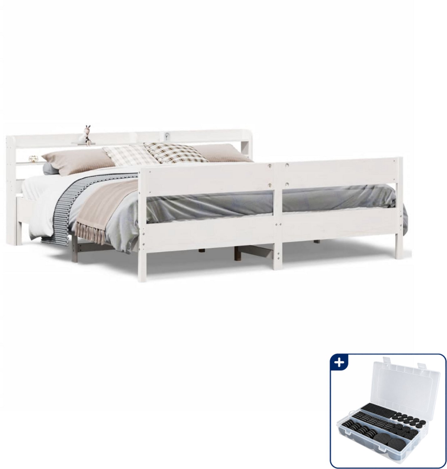 vidaXL Kingsize bedframe - 180 x 200 cm - massief grenenhout - wit - Inclusief antikrasvilt 177-delig