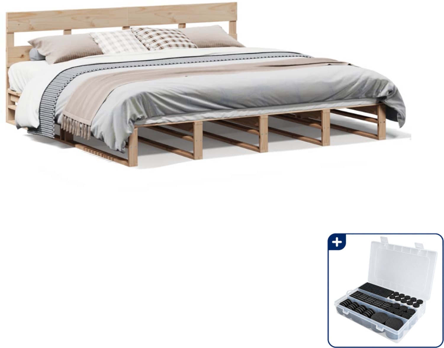 vidaXL Kingsize bedframe 180 x 200 cm - massief grenenhout - Inclusief antikrasvilt 177-delig Bruin