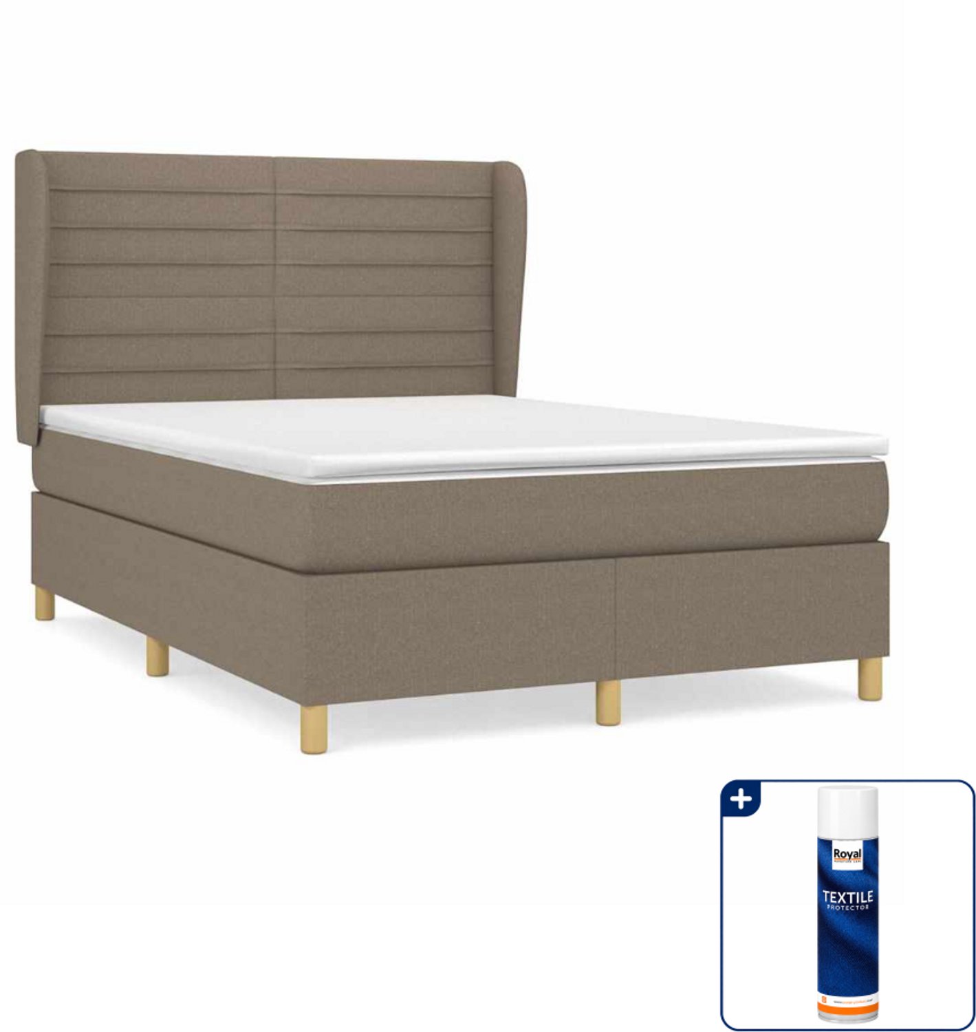 vidaXL boxspring met matras 140 x 190 cm - stof - taupe - Inclusief textielbeschermer 500 ml