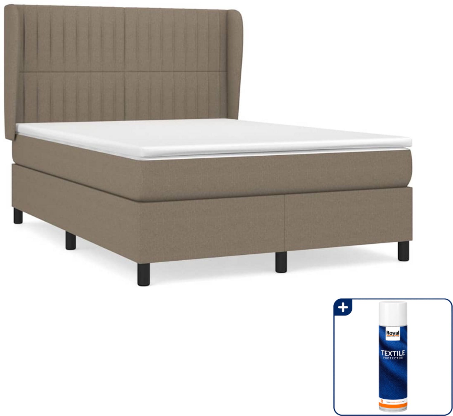 vidaXL boxspring met matras 140 x 190 cm - taupe - Inclusief textielbeschermer 500 ml