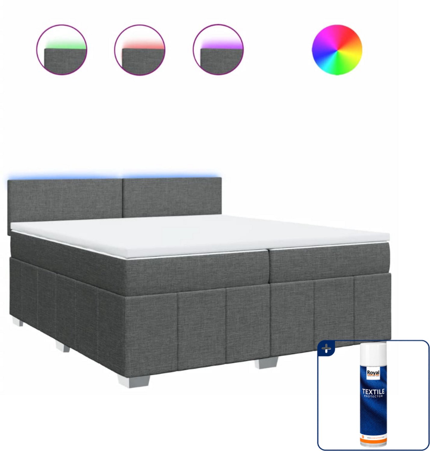 vidaXL boxspring - Super kingsize - 200 x 200 cm - donkergrijs - Inclusief textielbeschermer 500 ml