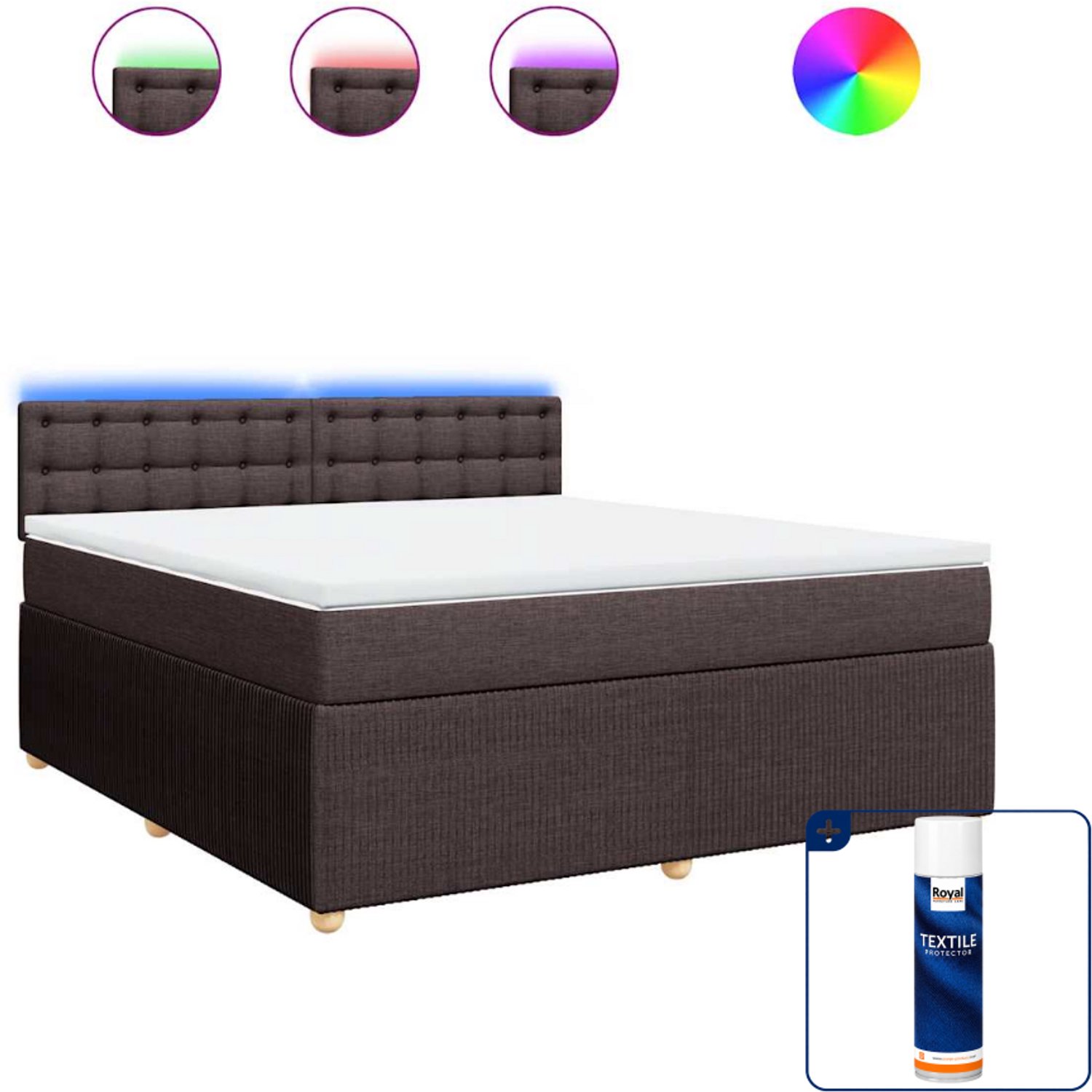 vidaXL Kingsize boxspring met matras - 180 x 200 cm - donkerbruin - Inclusief textielbeschermer 500 ml