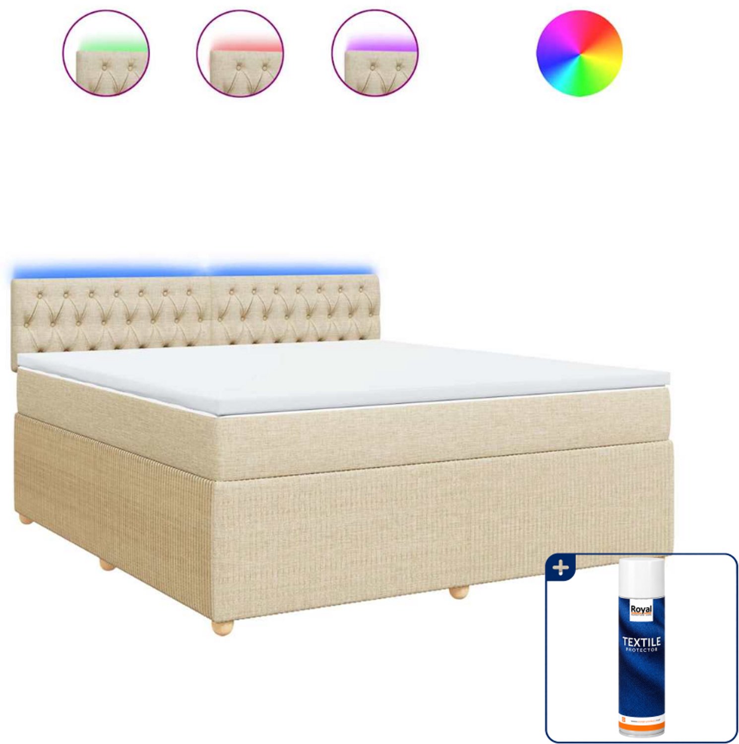 vidaXL Kingsize boxspring met matras - 180 x 200 cm - crème - Inclusief textielbeschermer 500 ml
