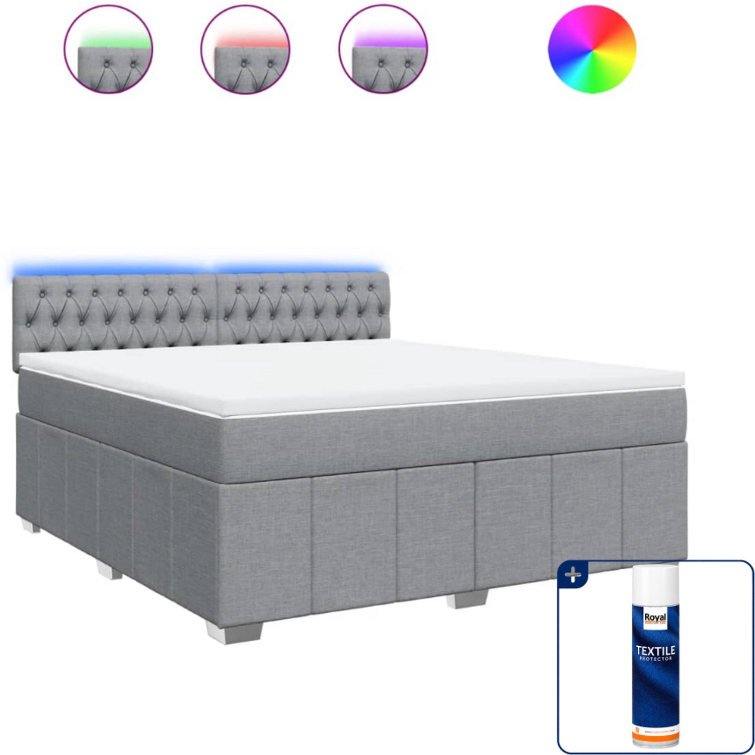 vidaXL boxspring - Kingsize - 180 x 200 cm - lichtgrijs - Inclusief textielbeschermer 500 ml