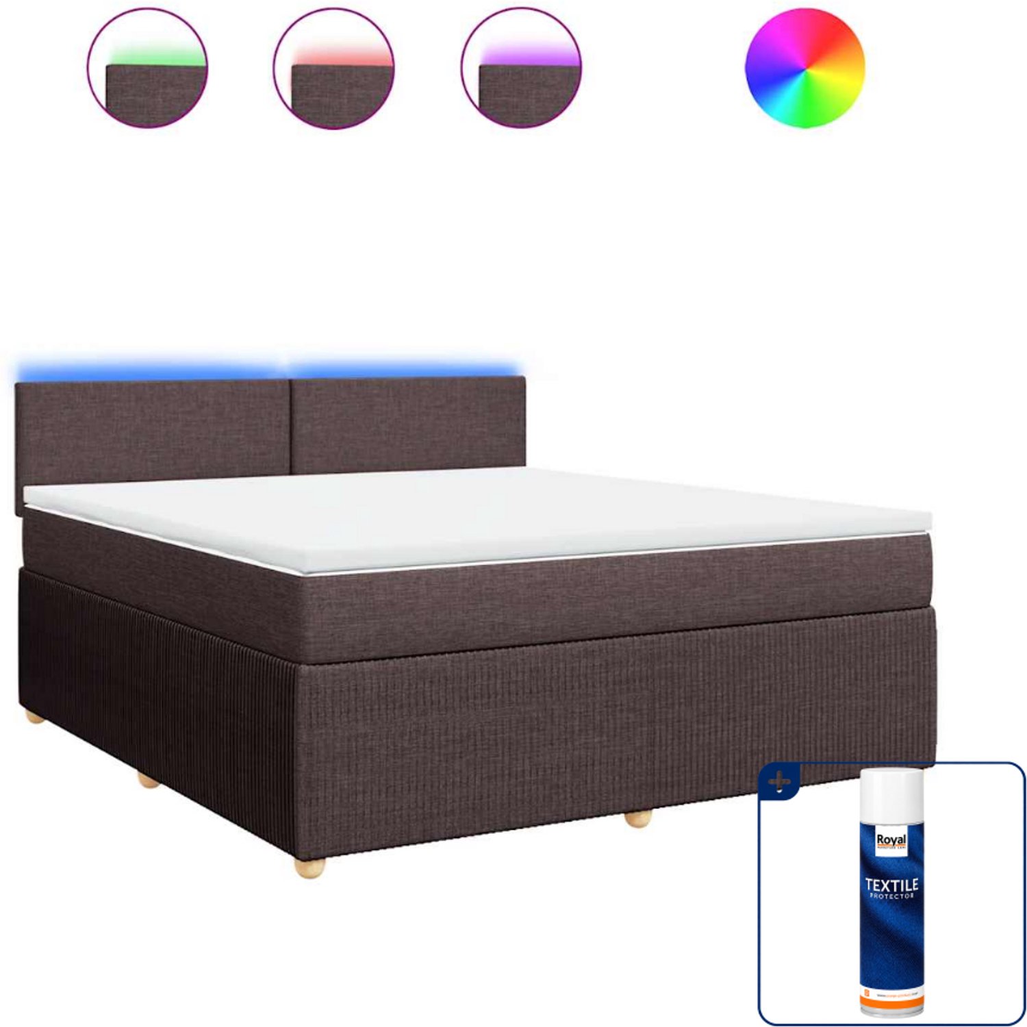 vidaXL boxspring met matras Kingsize - 180 x 200 cm - donkerbruin - Inclusief textielbeschermer 500 ml