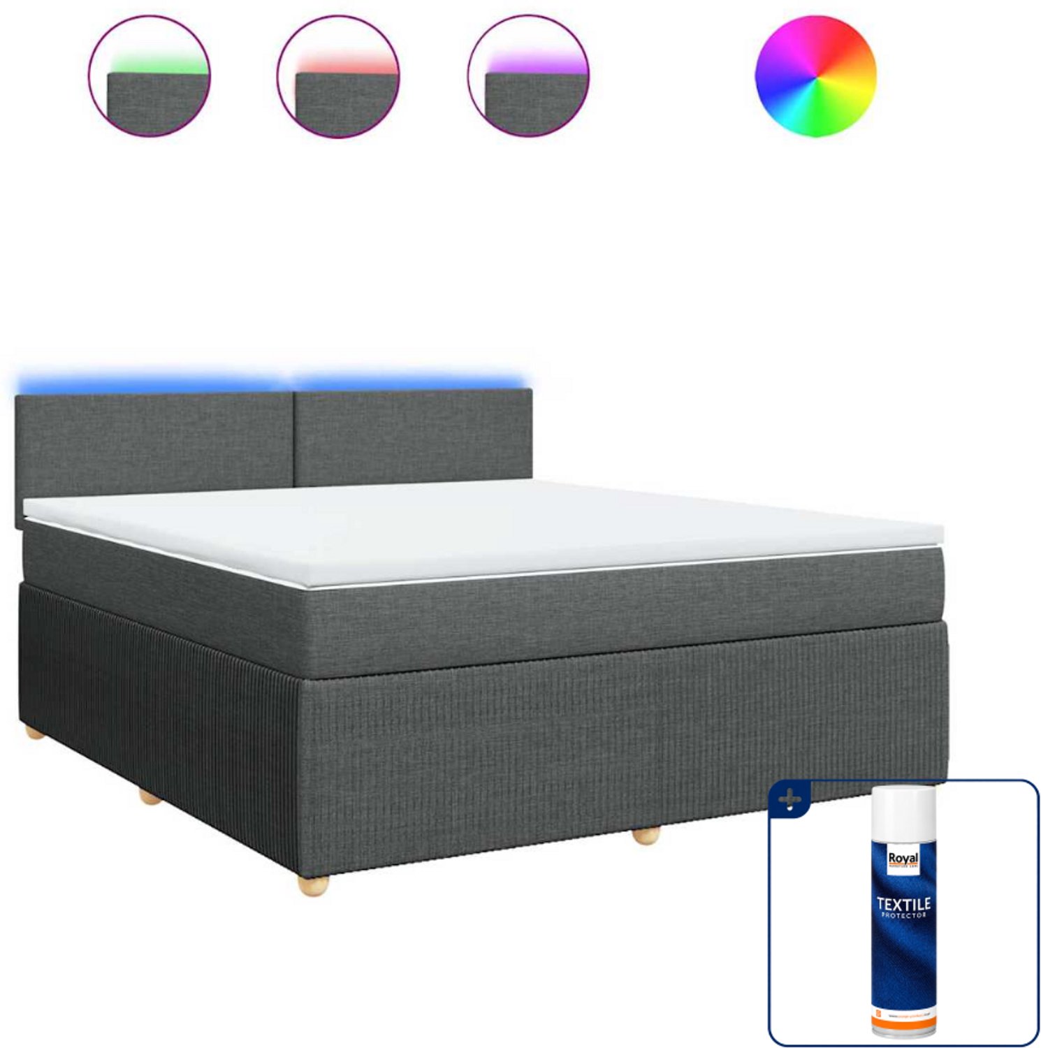 vidaXL boxspring met matras - Kingsize - 180x200 cm - donkergrijs - Inclusief textielbeschermer 500 ml