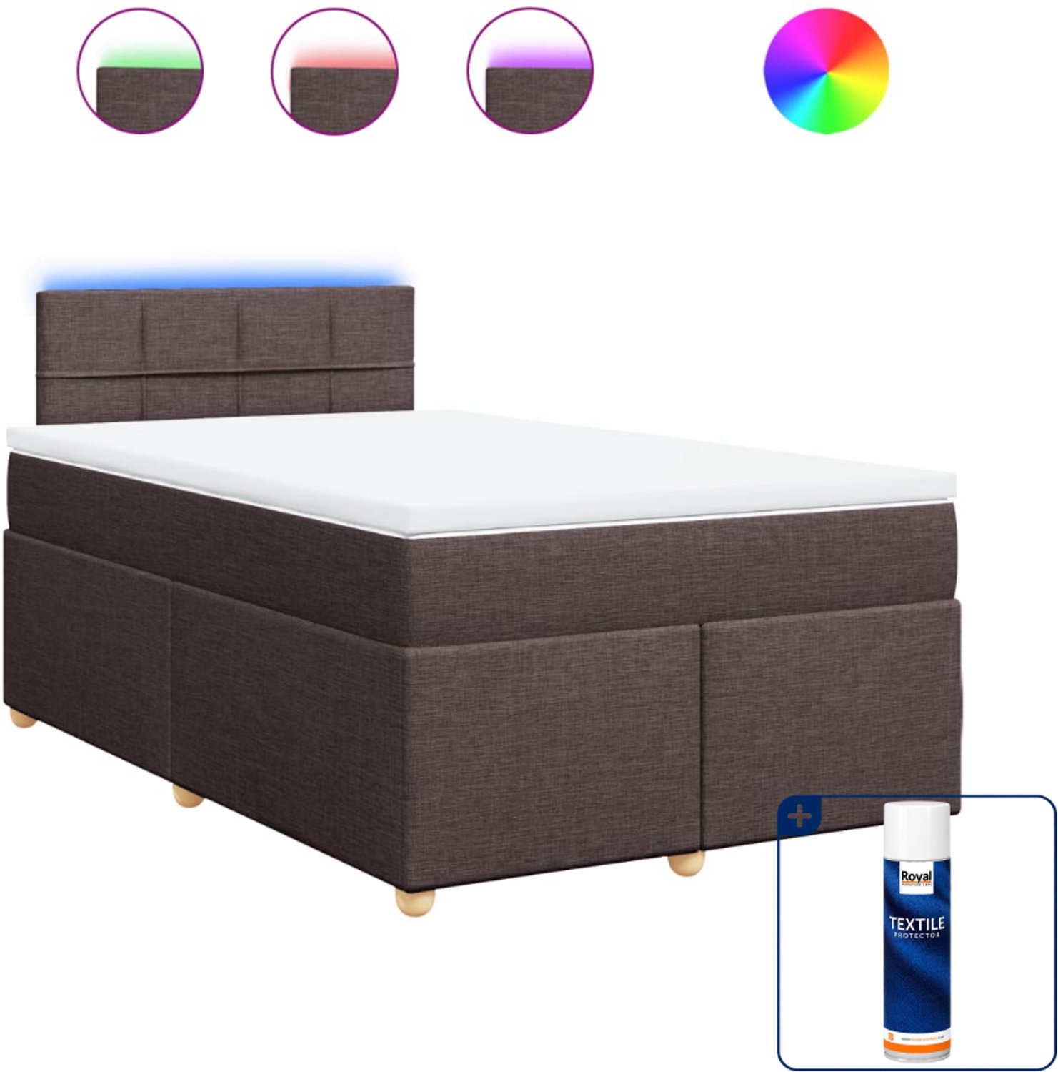 vidaXL boxspring met matras 120 x 190 cm - stof - donkerbruin - Inclusief textielbeschermer 500 ml