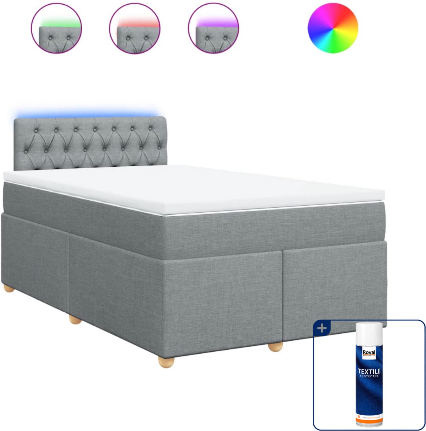 vidaXL boxspring met matras 120 x 190 cm - stof - lichtgrijs - Inclusief textielbeschermer 500 ml