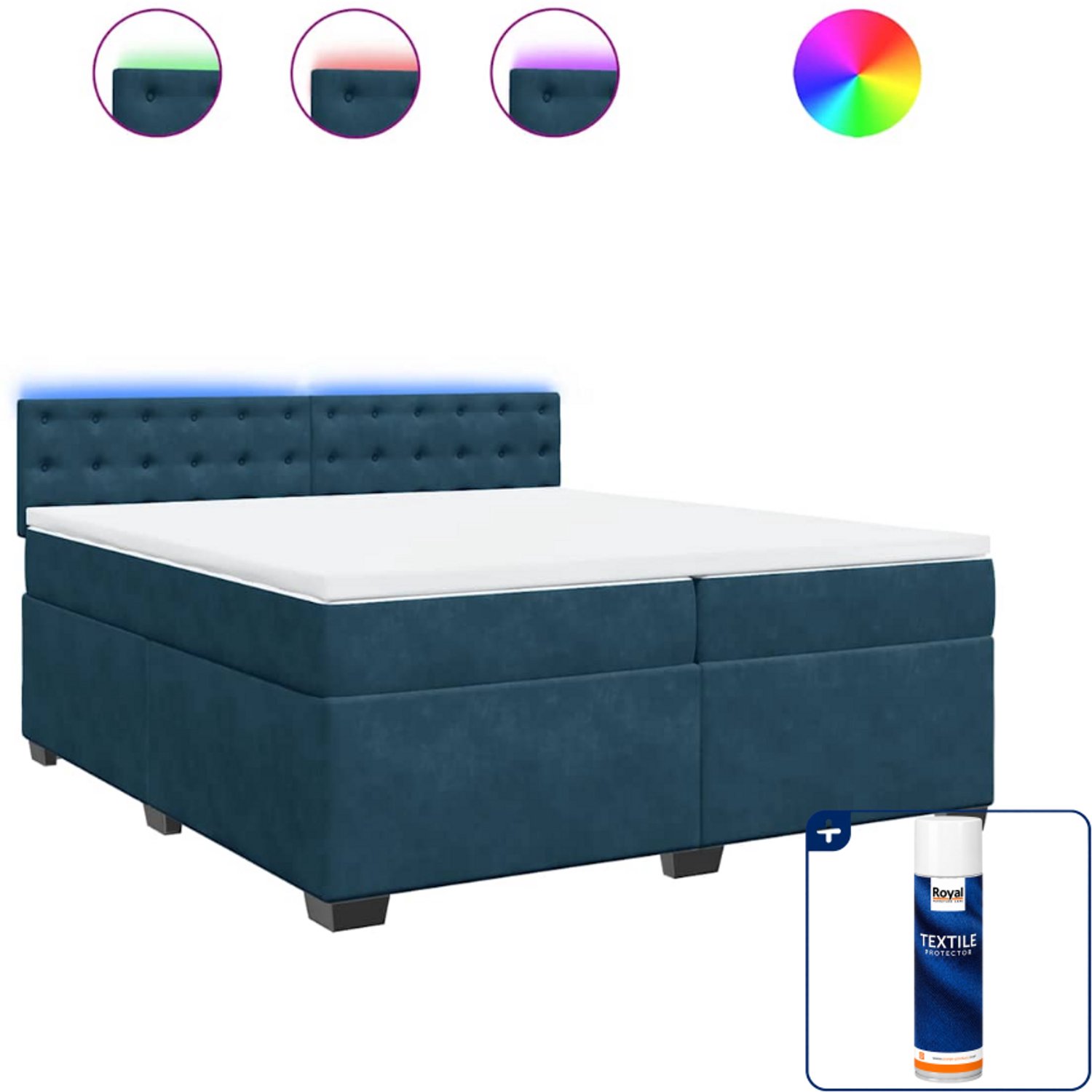vidaXL boxspring met matras - 200 x 200 cm - fluweel - blauw - Inclusief textielbeschermer 500 ml