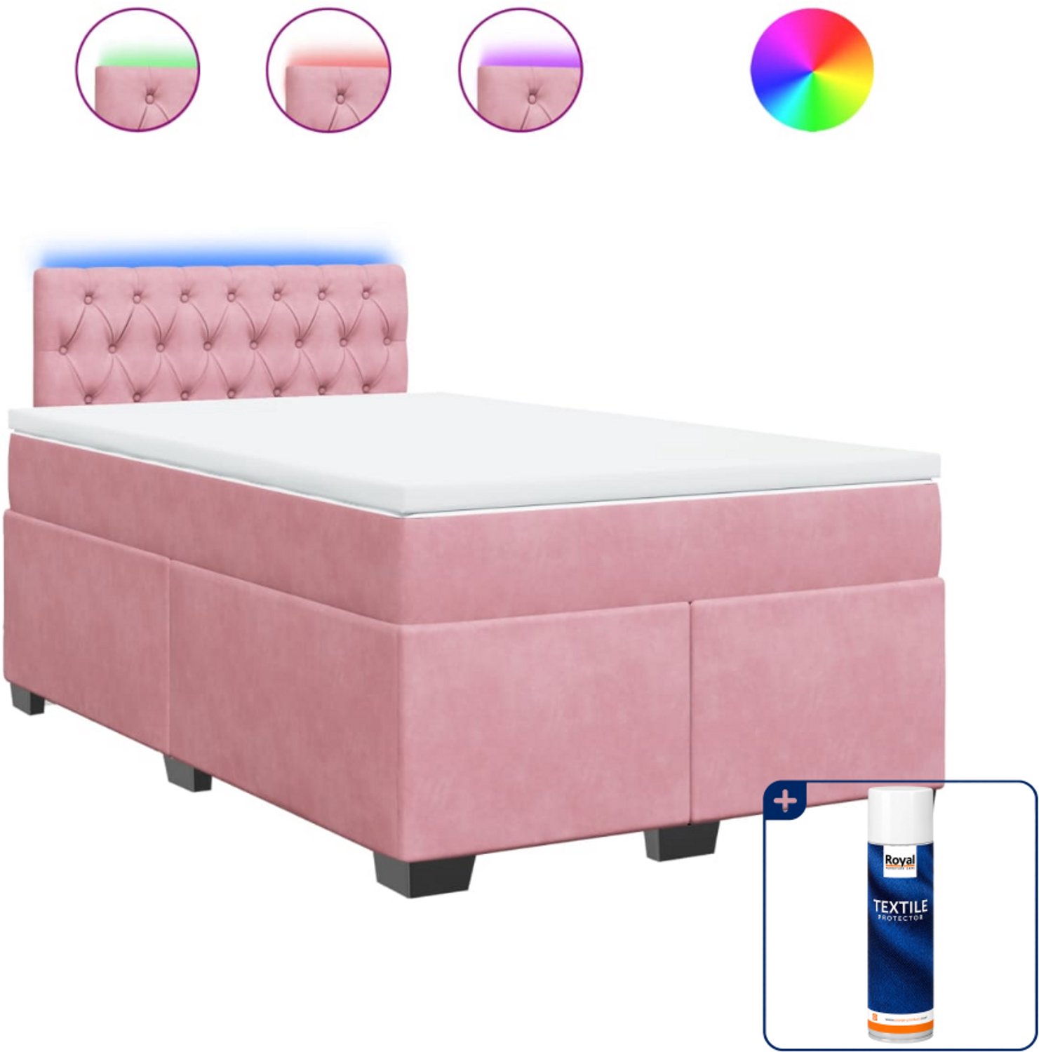 vidaXL boxspring met matras - 120 x 200 cm - fluweel - roze - Inclusief textielbeschermer 500 ml