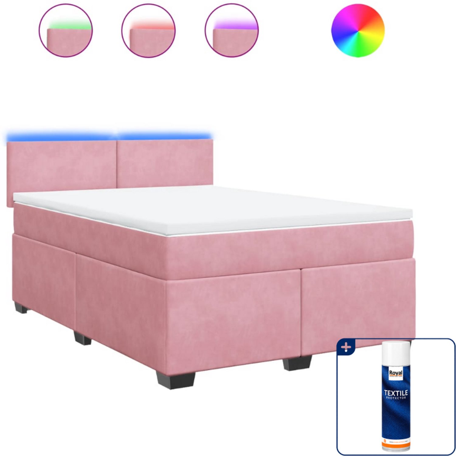 vidaXL boxspring Queensize - 160 x 200 cm - fluweel - roze - Inclusief textielbeschermer 500 ml