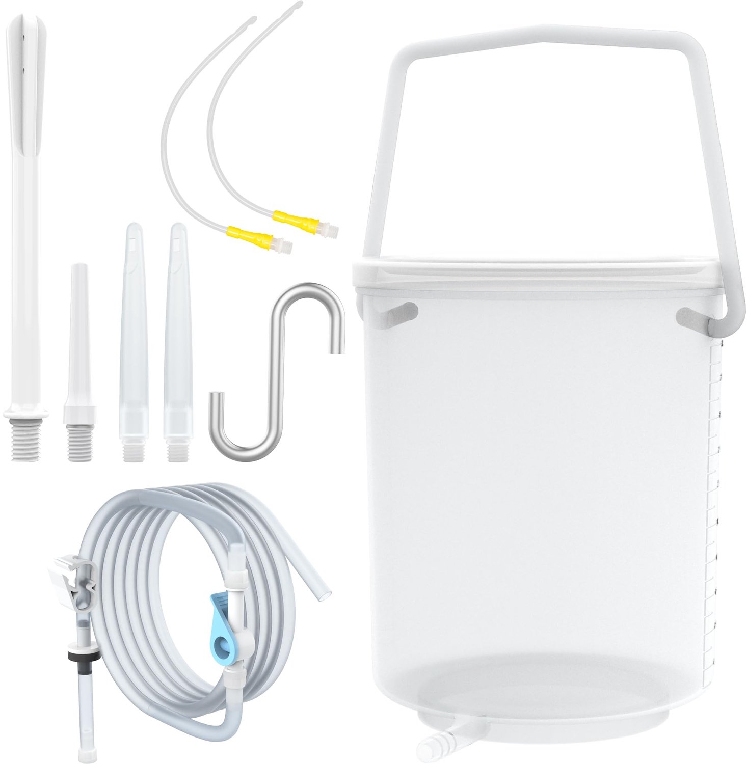 Famanu Klysma emmer voor colon reiniging, waterdichte plastic klysma kit, 2 liter met douchekop en 6 accessoires voor persoonlijke verzorging en hygiëne wit