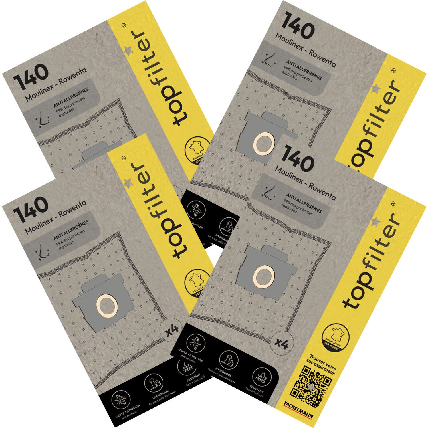 Top Filter Set van 4 pakketten van 4 stofzuigerzakken 64140 Rowenta Silence Force Moulinex TopFilter Premium