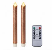 LED kaarsen met bewegende vlam 2x - Koper - Copper - Afstandsbediening - Dinerkaars rustiek wax 24.5 cm - LED kaars batterij