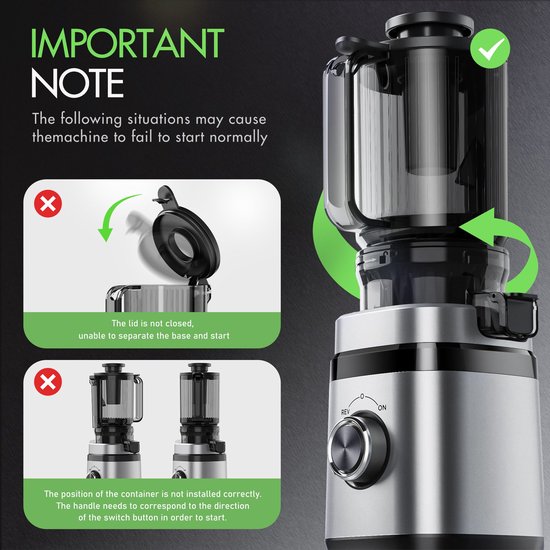 Slowjuicer - 140 mm Grote Vulopening - 400W - 2L Vulcapaciteit - Voor Groente en Fruit — afbeelding 3