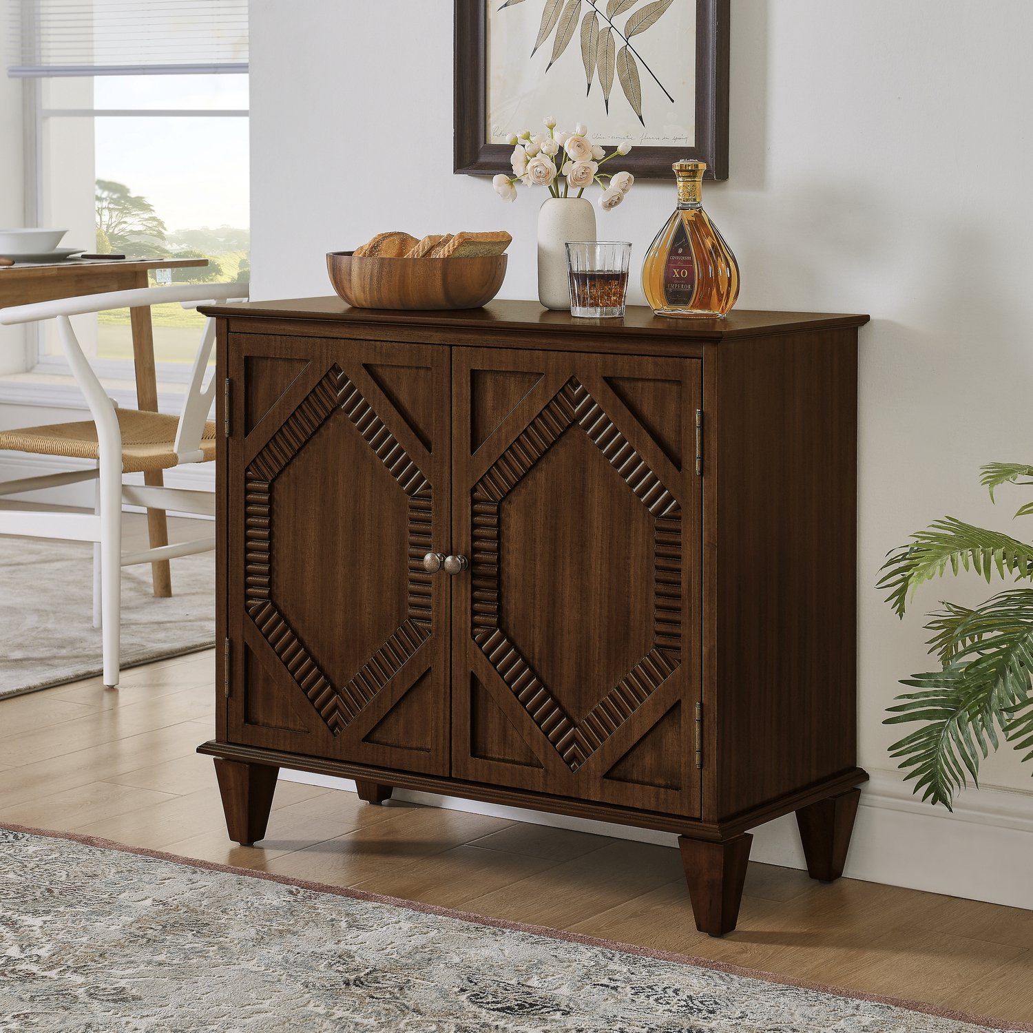 MODFU Dressoir - Twee Deuren - Verstelbare Plank - Retro - MDF En Hout - Walnootkleur