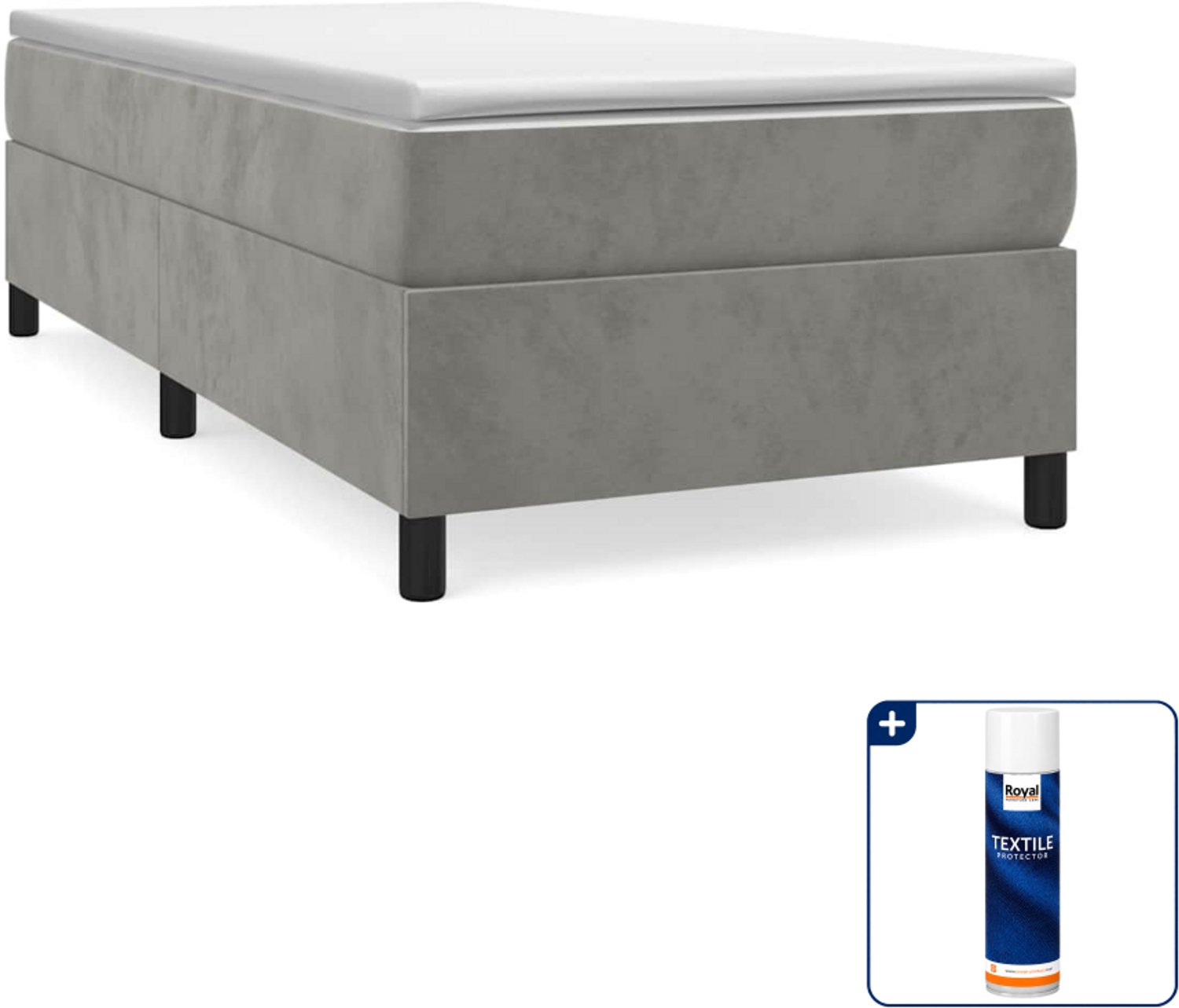 vidaXL boxspring bed - 100 x 200 cm - fluweel - lichtgrijs - Inclusief textielbeschermer 500 ml